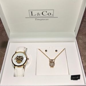 Lillian and Co. Owl jewelry watch earring set